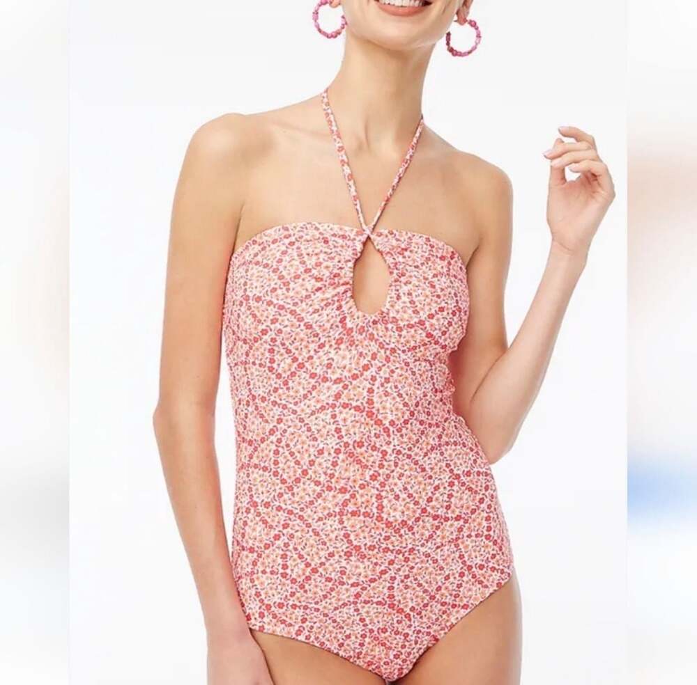J.Crew Floral Print Halter One-Piece Swimsuit Size M/ US 8/10